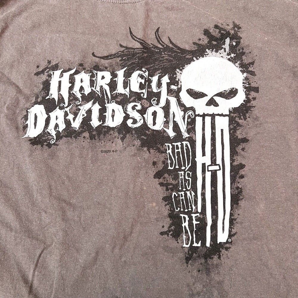 Harley Davidson Mens Short Sleeve Shirt XL Gray Los Angeles Bad as Can Be Skull